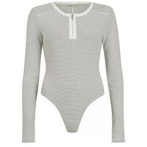 All Saints Alicia white and black striped bodysuit